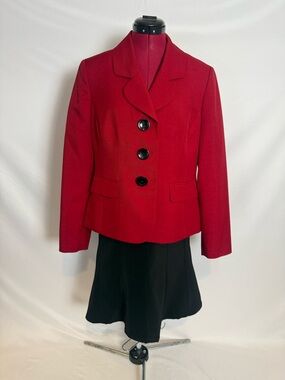 Kasper Skirt Suit Woman's Size 12 Red & Black 2-Piece Set Blazer & Skirt